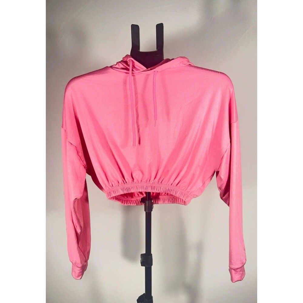 Charlotte Russe Women’s Pullover Hoodie Pink Cropped Drawstring Size S Knit